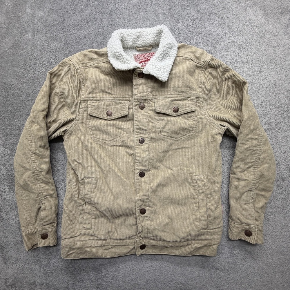 Brooklyn Clothing Jacket Mens Small Beige Bomber Corduroy Collared Lined Pockets